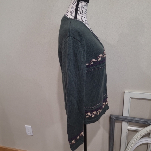Vintage Eddie Bauer Women's SZ Med. Zip Cardigan embroidery forest green Y2K - Picture 4 of 11